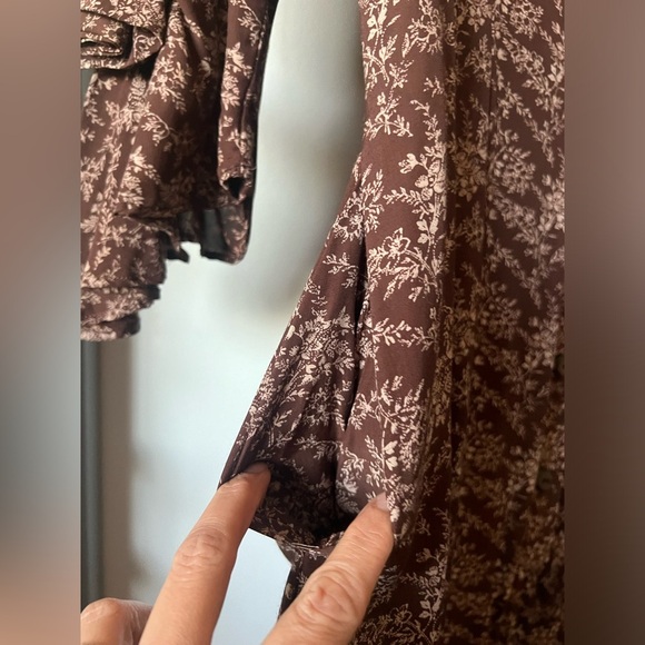 Handmade women’s floral rosette button down prairie dress in brown cream Size 14 - Picture 5 of 13